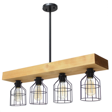 LALIA HOME 4 Light Farmhouse Beam Pendant, Light Wood LHC-1001-LW